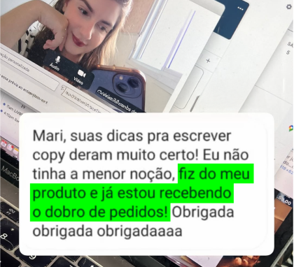 Print de mensagem de cliente com depoimento sobre o trabalho com a Mari Beraldo (depoimento 5 de 7)